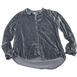 Pilcro Anthropologie Hadley Button Down Gray Velvet‎ Shirt Blouse size Small